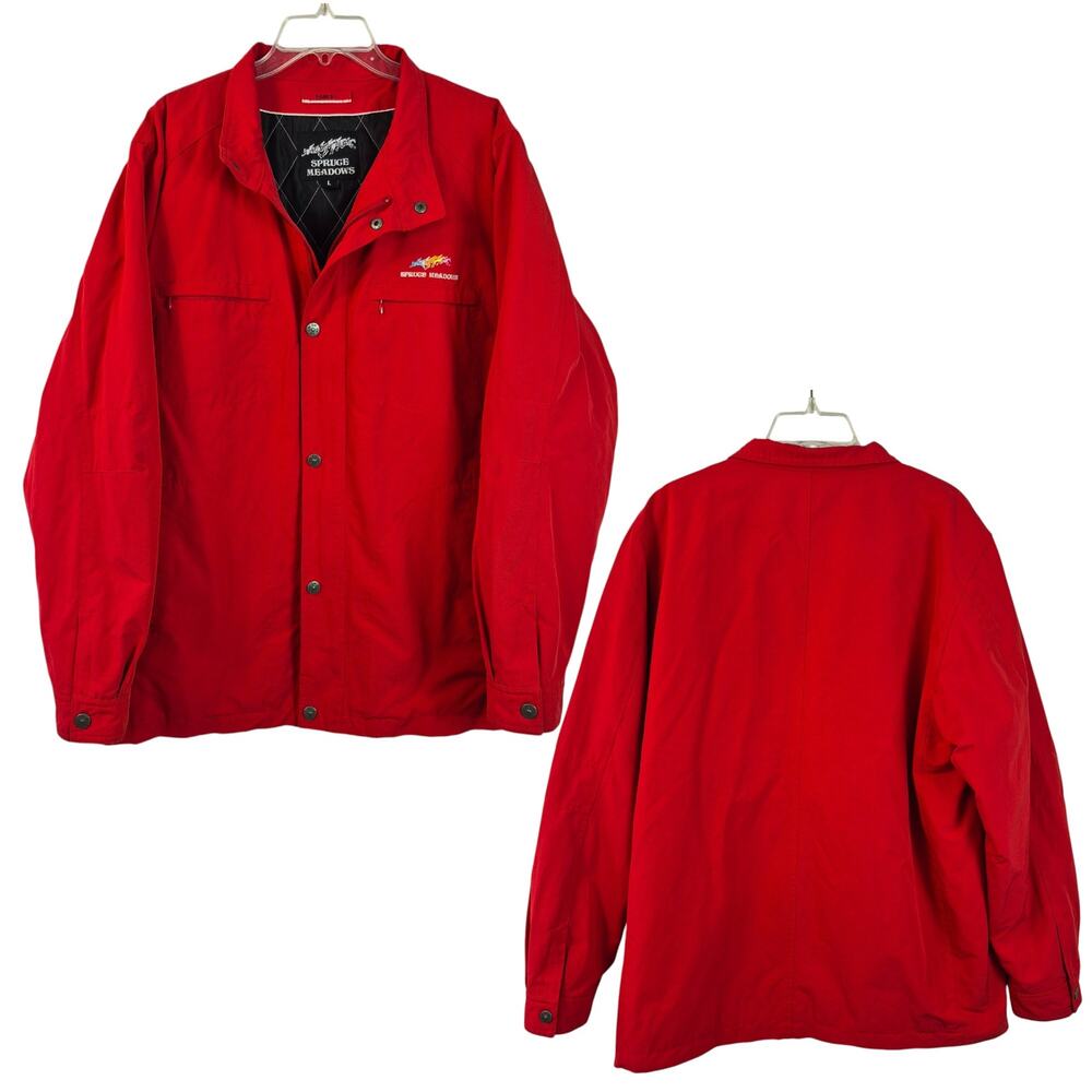 Spruce Meadows Red Embroidered Horses Logo Barn Jacket Coat Windbreaker Large